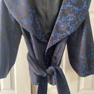Beautiful cropped tie belt jacquard dressy jacket